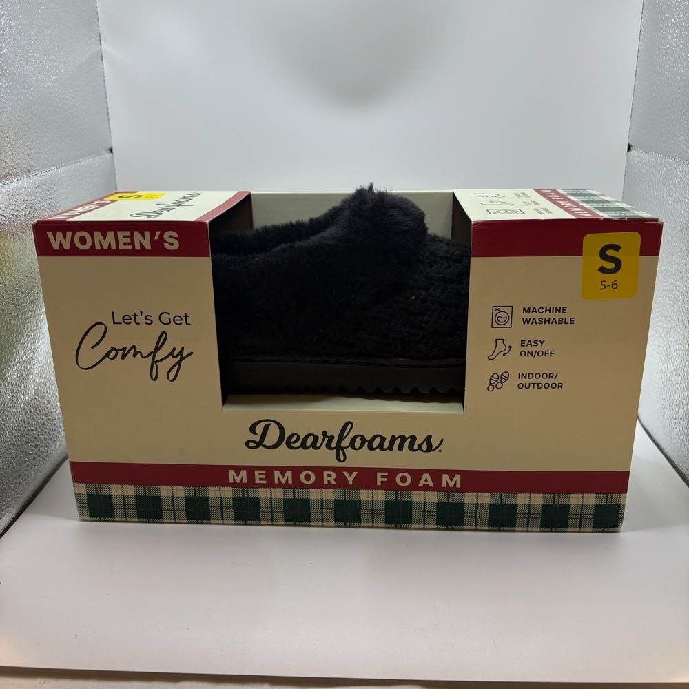 Dearfoams Womens Black Knitted Slipper Size S (5-6)